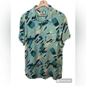 Maison Noir Men’s Button Up Retro Geometric Print XXL Plus Size Big & Tall